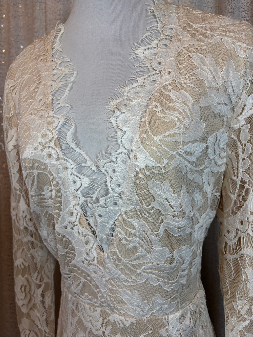 Southern Fried Chics Ivory Lace V-Neck Long-Sleeve Dress - Picture 2 of 5